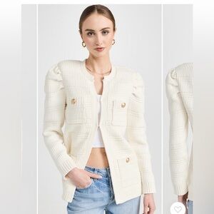 L’Agence Marina Ivory Textured Cardigan Jacket